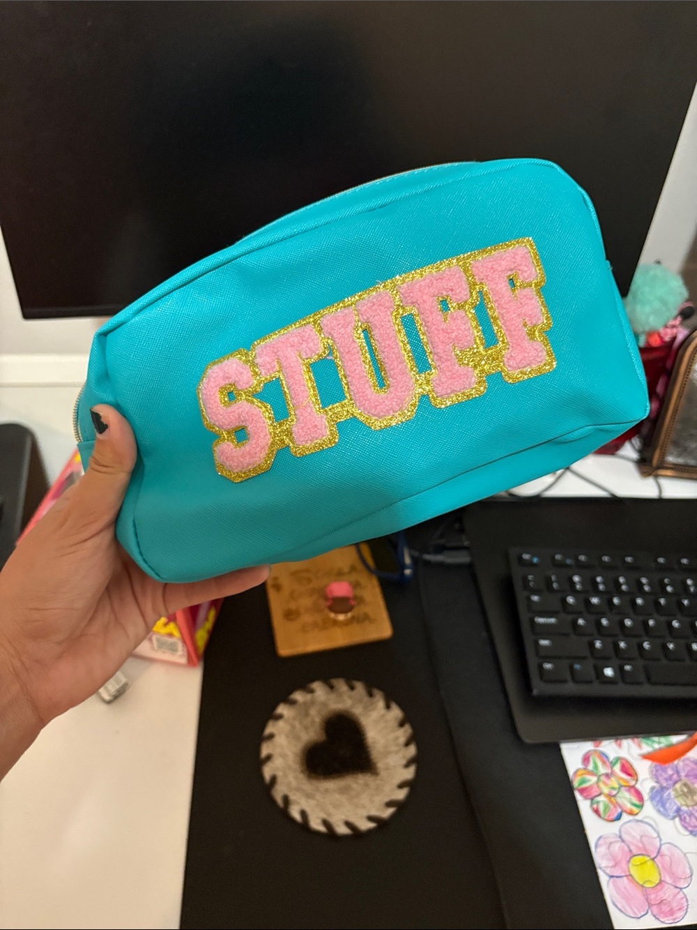 Kids Turquoise 'STUFF' Pouch Cosmetic Bag